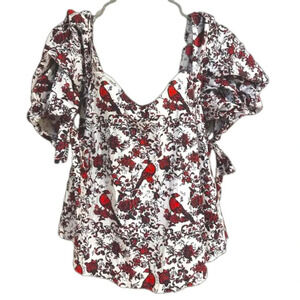 Caroline Constas Gabriella off shoulder Belen bird top corset blouse red white